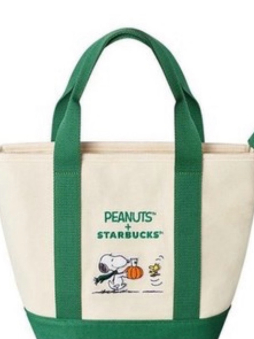 Starbucks Snoopy Green & Cream Canvas Tote and Bag Charm Keychain - Picture 2 of 3